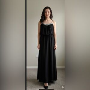 ✨ BISOU BISOU by Michele Bohbot Black Embellished Maxi Dress – Size 6,